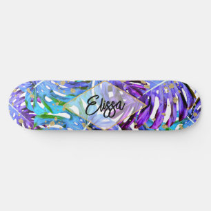 Paarse en Gold Glitter Tropische bladeren op maat Persoonlijk Skateboard