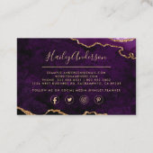 Paarse en Gold Glitter Waterverf Gilded Agate Visitekaartje (Achterkant)