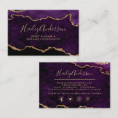 Paarse en Gold Glitter Waterverf Gilded Agate Visitekaartje (Voorkant / Achterkant)