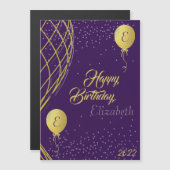 Paarse en Gold Happy Birthday Magnetic Kaart (Voorkant / Achterkant)