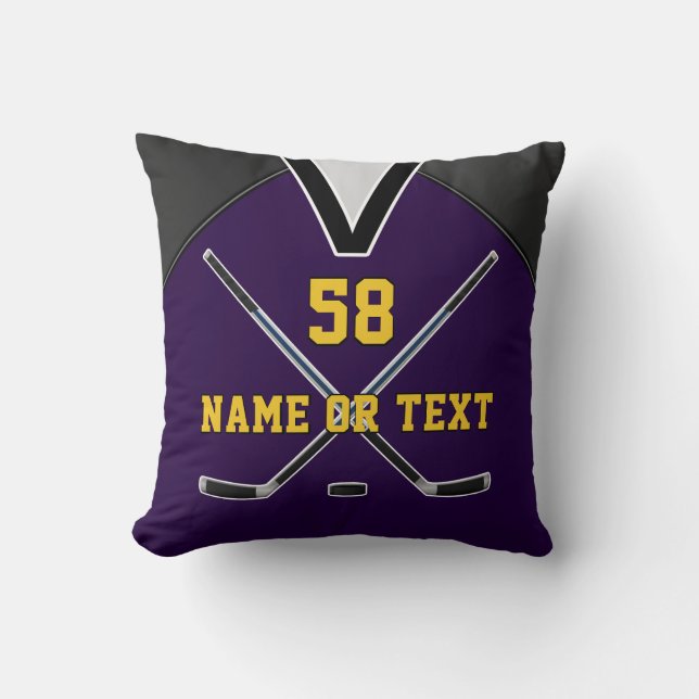 Paarse en Gold Hockey-cadeautjes Pillow of Uw KLEU Kussen (Voorkant)