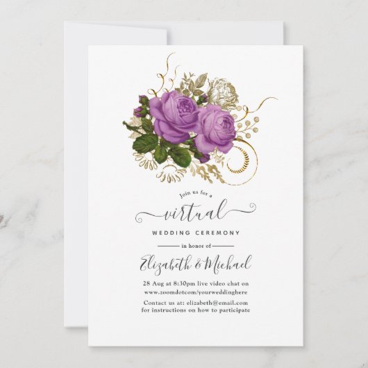 Paarse en Gold Latijnse virtuele bruiloft Kaart (Voorkant)