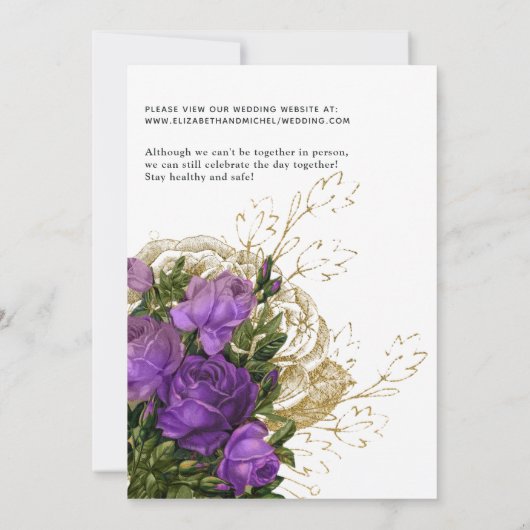 Paarse en Gold  Latijnse virtuele bruiloft Kaart (Achterkant)