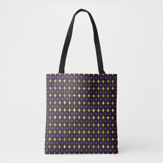 PAARSE EN GOLD MARDI GRAS DIAMOND PATTERS TOTE BAG (Voorkant)