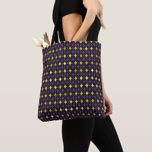 PAARSE EN GOLD MARDI GRAS DIAMOND PATTERS TOTE BAG (Dichtbij)