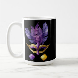 PAARSE EN GOLD MARDI GRAS MASKS & FEATHERS KOFFIEMOK