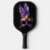 PAARSE EN GOLD MARDI GRAS MASKS & FEATHERS PICKLEBALL PADDLE (Achterkant)