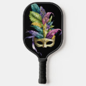 PAARSE EN GOLD MARDI GRAS MASKS & FEATHERS PICKLEBALL PADDLE (Achterkant)