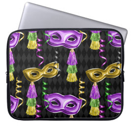 PAARSE EN GOLD MARDI GRAS MASKS & TASSELS LAPTOP SLEEVE