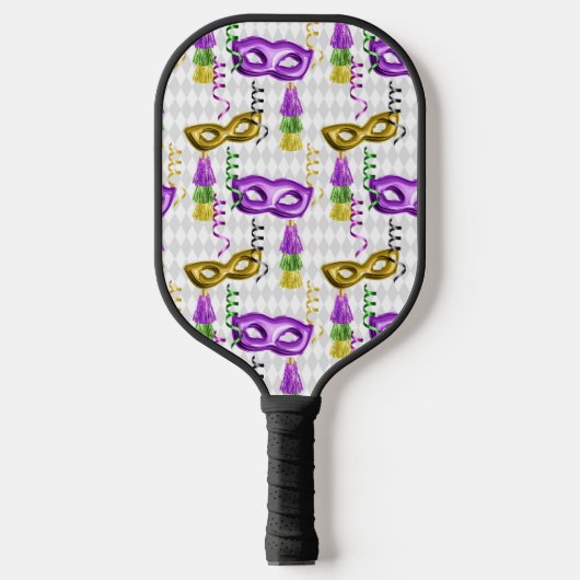 PAARSE EN GOLD MARDI GRAS MASKS & TASSELS PICKLEBALL PADDLE (Voorkant)
