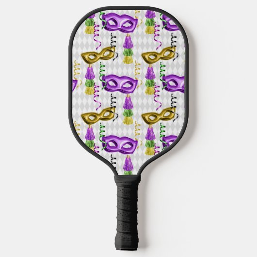 PAARSE EN GOLD MARDI GRAS MASKS & TASSELS PICKLEBALL PADDLE (Achterkant)