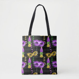 PAARSE EN GOLD MARDI GRAS MASKS & TASSELS TOTE BAG