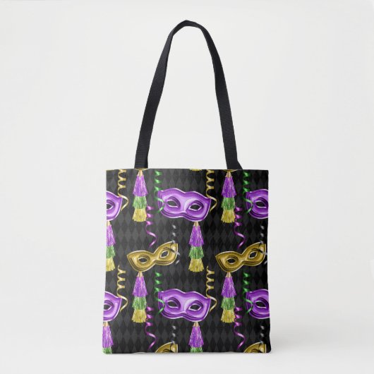 PAARSE EN GOLD MARDI GRAS MASKS & TASSELS TOTE BAG (Voorkant)