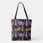 PAARSE EN GOLD MARDI GRAS MASKS & TASSELS TOTE BAG (Achterkant)