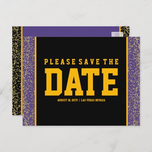 Paarse en Gold Save the Date Cards Aankondigingskaart (Voorkant / Achterkant)