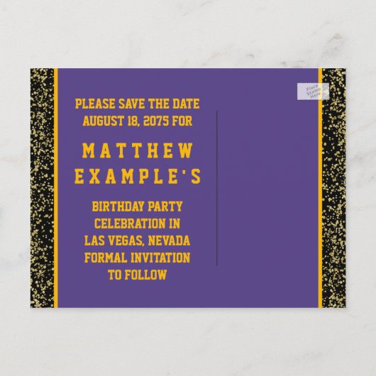 Paarse en Gold Save the Date Cards Aankondigingskaart (Achterkant)