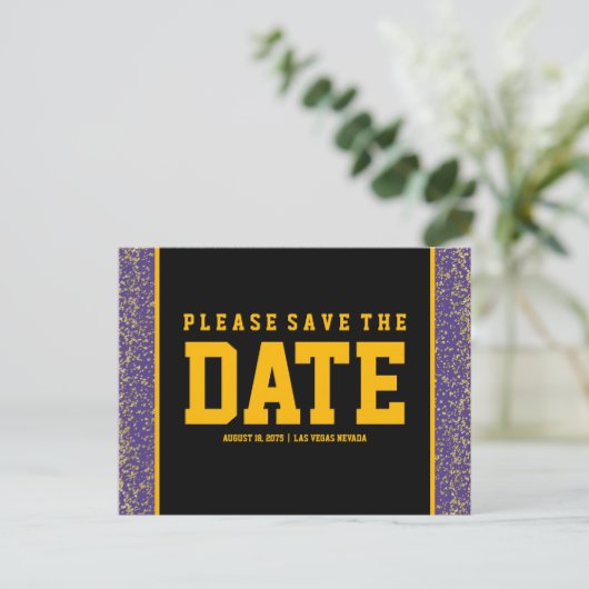 Paarse en Gold Save the Date Cards Aankondigingskaart (Staand voorkant)