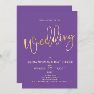 Paarse en Gold Scripting QR Code Wedding Kaart