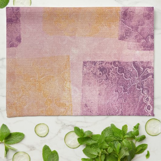 Paarse en Gold Square Gel Print Theedoek (Gevouwen)