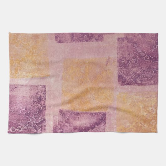 Paarse en Gold Square Gel Print Theedoek (Horizontaal)