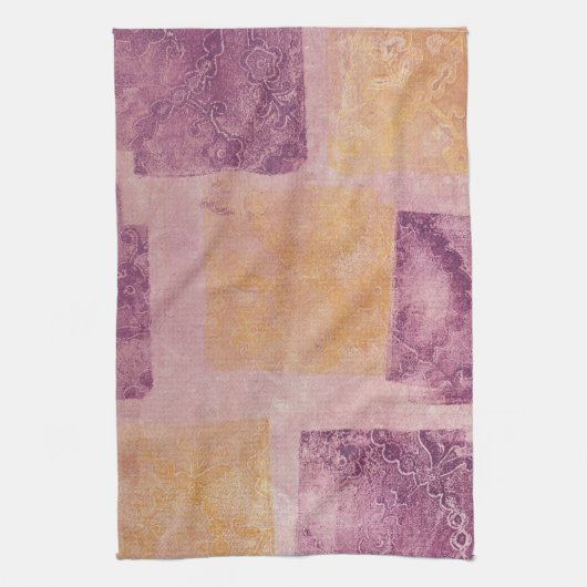 Paarse en Gold Square Gel Print Theedoek (Verticaal)