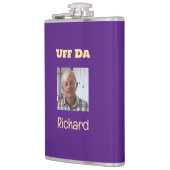 Paarse en Gold Uff Da Aangepaste fotokolf Heupfles (Links)