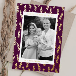 Paarse en Golden Foliage Foto Thanksgiving Folie Feestdagenkaart