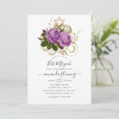 Paarse en goud Chic Floral Bat Mitzvah Kaart (Staand voorkant)