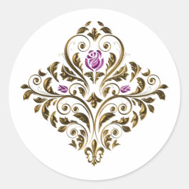 Paarse en goud Floral Ronde Sticker