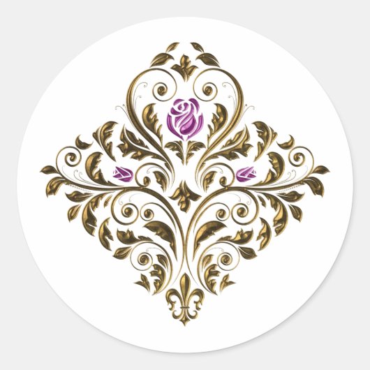 Paarse en goud  Floral Ronde Sticker (Voorkant)
