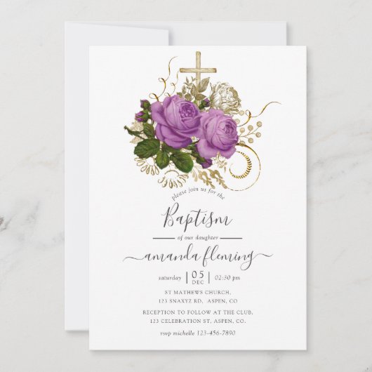 Paarse en goud Latijnse platte bloemen Kaart (Voorkant)