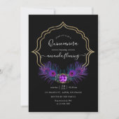 Paarse en goud Peacock Floral Quinceañera Kaart (Voorkant)