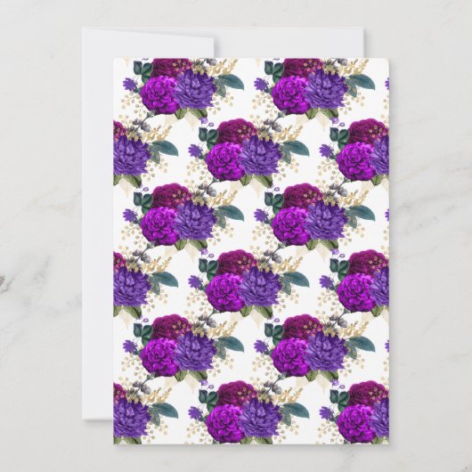 Paarse en goud Peacock Floral Quinceañera Kaart (Achterkant)