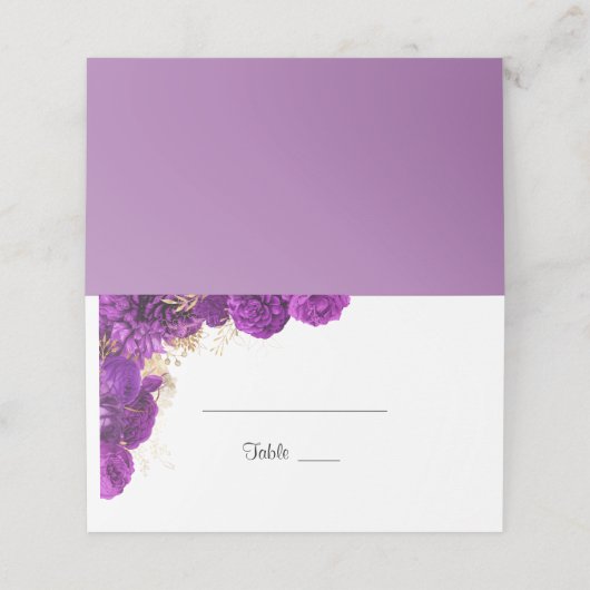 Paarse en goudbekistingsnaam plaatskaartje (Buitenkant ongevouwen)