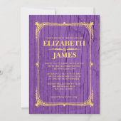 Paarse en goudbijtende Barn Wood Wedding Invitting Kaart (Voorkant)