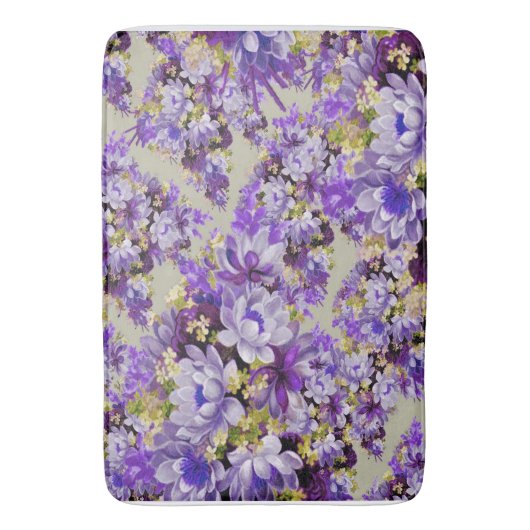 Paarse en goudbloemen badmat (Voorkant Verticaal)