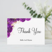 Paarse en goudbloemen Dank je kaarten (Staand voorkant)