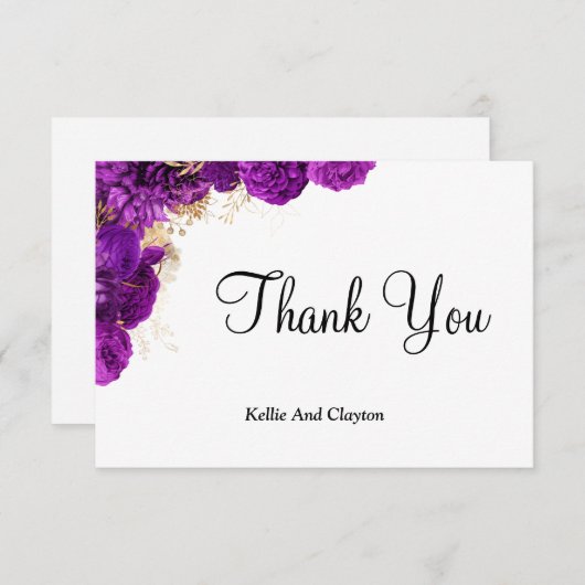 Paarse en goudbloemen Dank je kaarten (Voorkant / Achterkant)