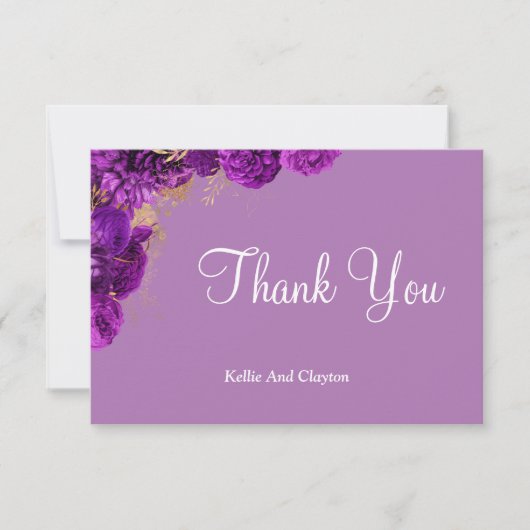 Paarse en goudbloemen Dank je kaarten (Voorkant)