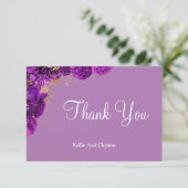Paarse en goudbloemen Dank je kaarten (Staand voorkant)