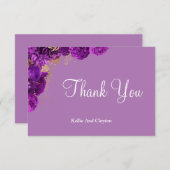 Paarse en goudbloemen Dank je kaarten (Voorkant / Achterkant)