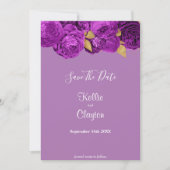Paarse en goudbloemen sparen de datum save the date (Voorkant)