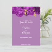 Paarse en goudbloemen sparen de datum save the date (Staand voorkant)