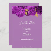 Paarse en goudbloemen sparen de datum save the date (Voorkant / Achterkant)