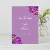 Paarse en goudbloemen sparen de datum save the date (Staand voorkant)