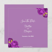 Paarse en goudbloemen sparen de datum save the date (Voorkant / Achterkant)