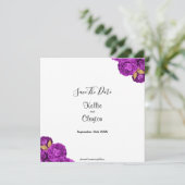 Paarse en goudbloemen sparen de datum save the date (Staand voorkant)