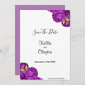 Paarse en goudbloemen sparen de datum save the date (Voorkant / Achterkant)