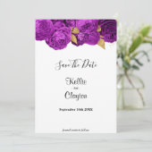 Paarse en goudbloemen sparen de datum save the date (Staand voorkant)