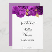 Paarse en goudbloemen sparen de datum save the date (Voorkant / Achterkant)